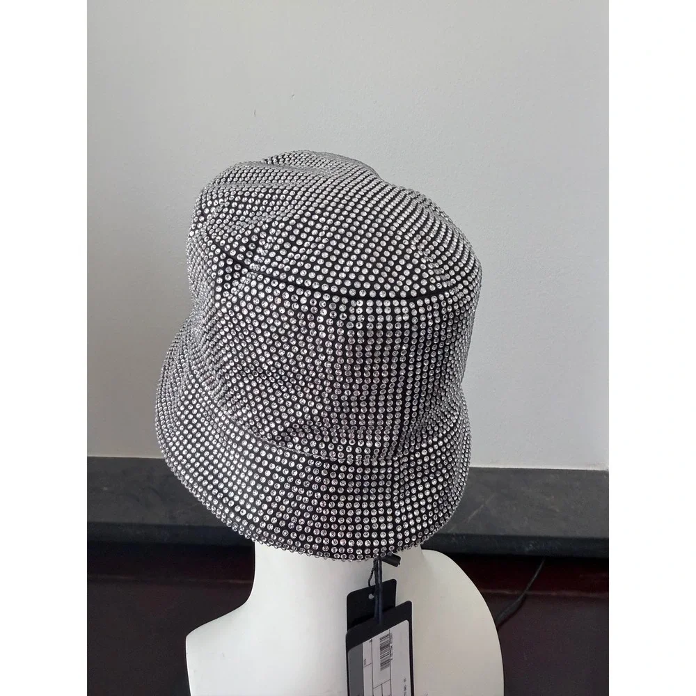 Prada Crystal Re-Nylon Bucket Hat Silver Black 1HC137 2CLA F0T70 Size S NEW - Picture 7 of 9
